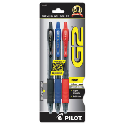 G2 Premium Gel Pen, Retractable, Fine 0.7 mm, Assorted Ink and Barrel Colors, 3/Pack
