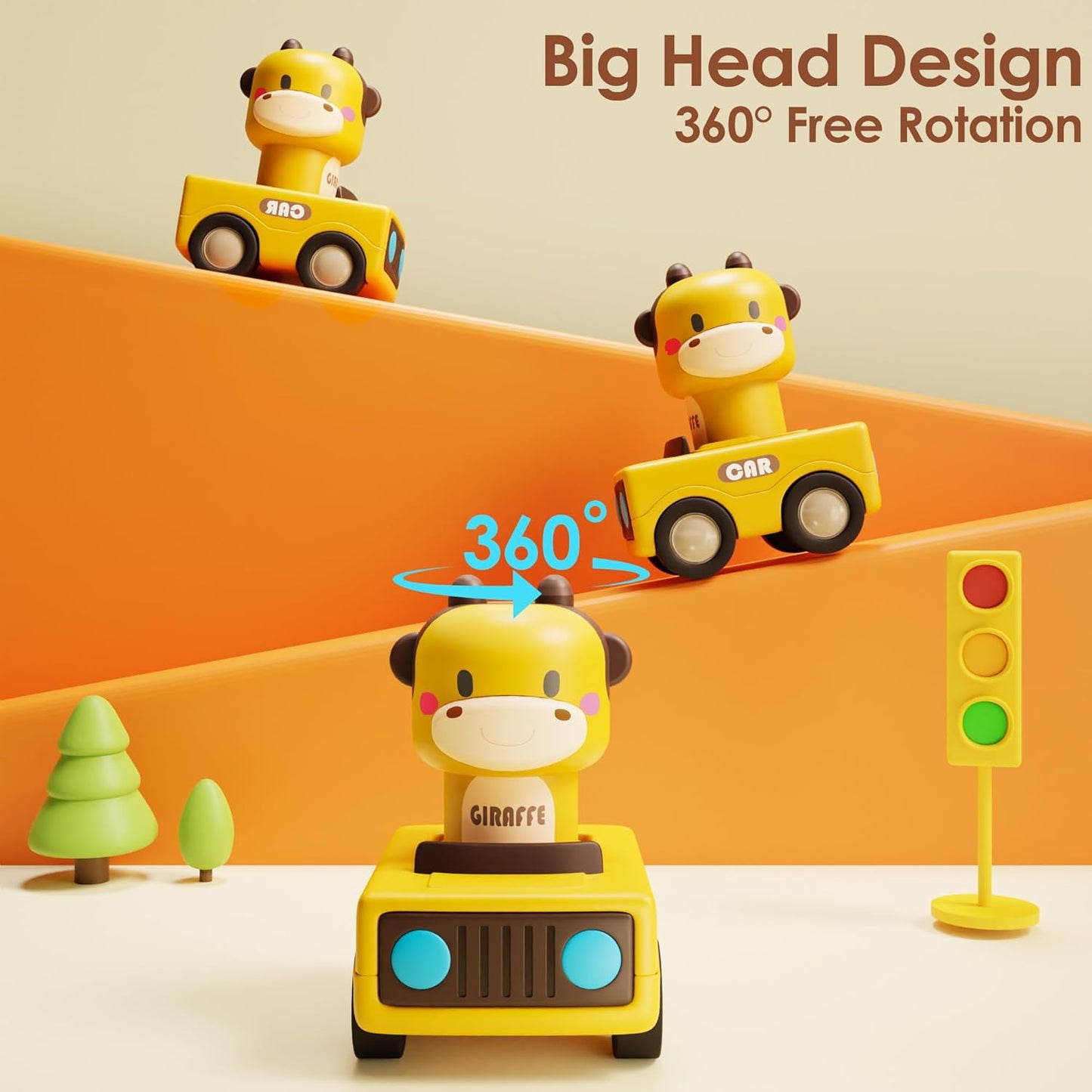 Press to Go Car Toys for Toddlers 1-3, Baby Animal Racing Cars,