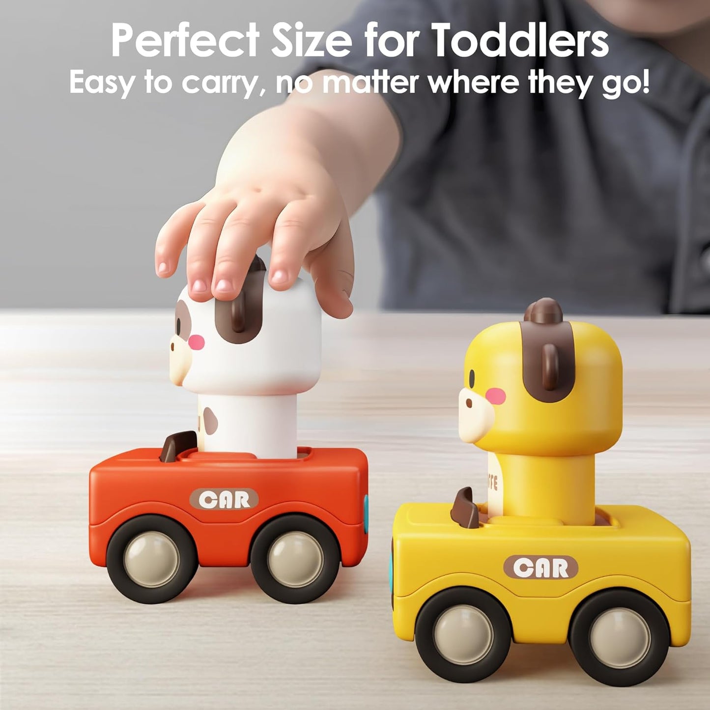 Press to Go Car Toys for Toddlers 1-3, Baby Animal Racing Cars,