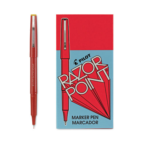 Razor Point Fine Line Porous Point Pen, Stick, Extra-Fine 0.3 mm, Red Ink, Red Barrel, Dozen