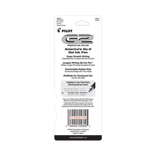 G2 Premium Gel Pen, Retractable, Fine 0.7 mm, Assorted Ink and Barrel Colors, 3/Pack