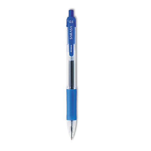 Sarasa Dry Gel X20 Gel Pen, Retractable, Fine 0.5 mm, Blue Ink, Clear/Blue Barrel, 12/Pack