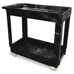 Service/Utility Carts, Plastic, 2 Shelves, 500 lb Capacity, 34.13" x 17.38" x 32.38", Black