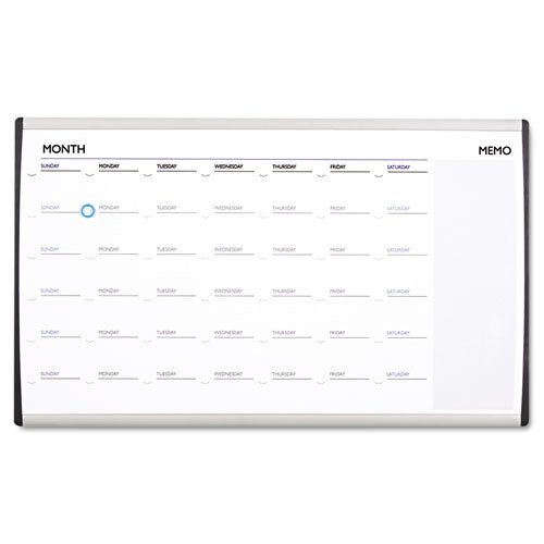 ARC Frame Cubicle Magnetic Dry Erase Calendar, One Month Format, 30 x 18, White Surface, Silver Aluminum Frame