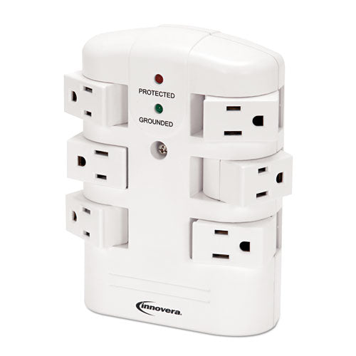 Wall Mount Surge Protector, 6 AC Outlets, 2,160 J, White