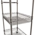 Three-Tier Wire Cart with Basket, Metal, 2 Shelves, 1 Bin, 500 lb Capacity, 28" x 16" x 39", Black Anthracite