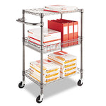 Three-Tier Wire Cart with Basket, Metal, 2 Shelves, 1 Bin, 500 lb Capacity, 28" x 16" x 39", Black Anthracite