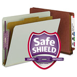 End Tab Pressboard Classification Folders, Four SafeSHIELD Fasteners, 2" Expansion, 1 Divider, Letter Size, Red, 10/Box