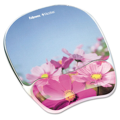 Photo Gel Mouse Pad with Wrist Rest with Microban Protection, 9.25 x 7.87, Pink Flowers Design