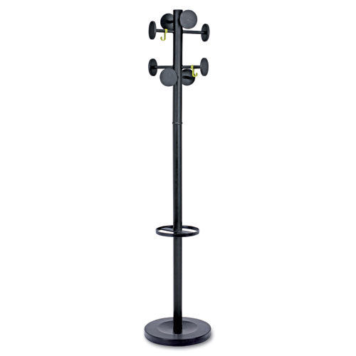 Stan3 Steel Coat Rack, Stand Alone Rack, Eight Knobs, 15w x 15d x 69.3h, Black