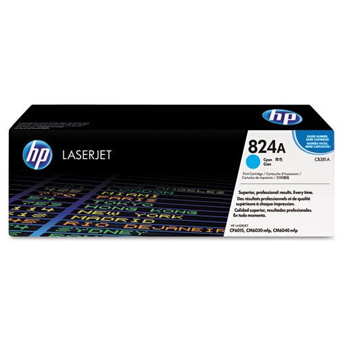 HP 824A, (CB381A) Cyan Original LaserJet Toner Cartridge