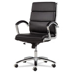 Alera Neratoli Mid-Back Slim Profile Chair, Faux Leather, Supports Up to 275 lb, Black Seat/Back, Chrome Base