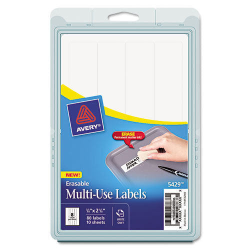 Erasable ID Labels, Inkjet/Laser Printers, 0.88 x 2.88, White, 8/Sheet, 10 Sheets/Pack