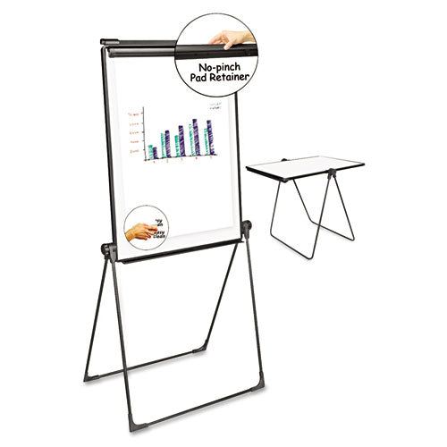 Foldable Double-Sided Dry Erase Easel, Two Configurations, 29 x 41, White Surface, Black Plastic Frame