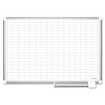 Gridded Magnetic Steel Dry Erase Planning Board, 1 x 2 Grid, 48 x 36, White Surface, Silver Aluminum Frame