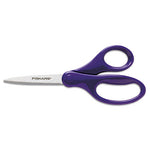 Student Scissors, Pointed Tip, 7" Long, 3" Cut Length, Straight Handles, Randomly Assorted Colors