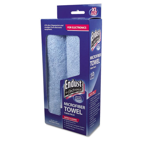 Large-Sized Microfiber Towels Two-Pack, 15 x 15, Unscented, Blue, 2/Pack