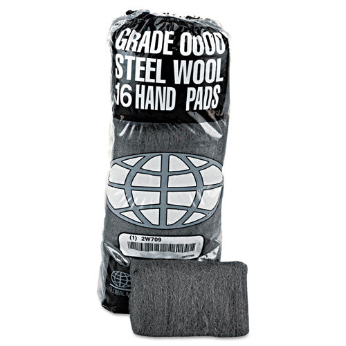 Industrial-Quality Steel Wool Hand Pads, #0000 Super Fine, Steel Gray, 16 Pads/Sleeve, 12 Sleeves/Carton