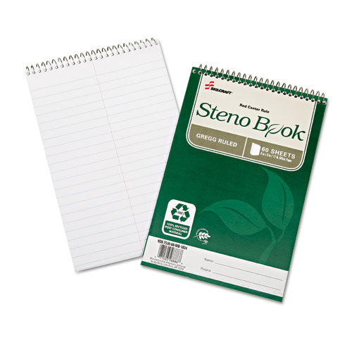 7530016002029 SKILCRAFT Recycled Steno Pad, Gregg Rule, Green Cover, 60 White 6 x 9 Sheets, 6/Pack