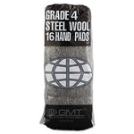 Industrial-Quality Steel Wool Hand Pads, #4 Extra Coarse, Steel Gray, 16 Pads/Sleeve, 12 Sleeves/Carton