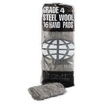 Industrial-Quality Steel Wool Hand Pads, #4 Extra Coarse, Steel Gray, 16 Pads/Sleeve, 12 Sleeves/Carton