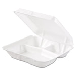 Foam Hinged Lid Containers, 3-Compartment, 7.5 x 8 x 2.3, White, 200/Carton