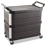 Xtra Utility Cart with Enclosed Sides and Back, Plastic, 3 Shelves, 300 lb Capacity, 20" x 40.63" x 37.8", Black