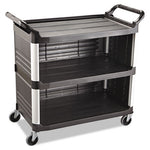 Xtra Utility Cart with Enclosed Sides and Back, Plastic, 3 Shelves, 300 lb Capacity, 20" x 40.63" x 37.8", Black