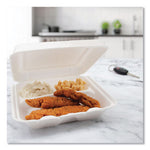 Foam Hinged Lid Containers, 3-Compartment, 7.5 x 8 x 2.3, White, 200/Carton