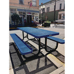 Expanded Steel Picnic Table, Rectangular, 96 x 62 x 29.5, Blue Top, Blue Base/Legs