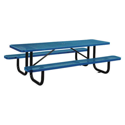 Expanded Steel Picnic Table, Rectangular, 96 x 62 x 29.5, Blue Top, Blue Base/Legs