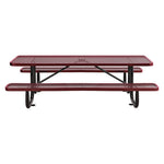 Expanded Steel Picnic Table, Rectangular, 96 x 62 x 29.5, Red Top, Red Base/Legs