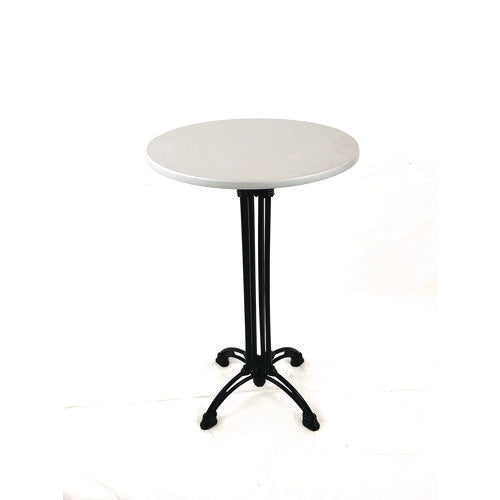 Topalit Tables, Round, 24" dia x 44"h, Brushed Silver Top, Black Iron Base/Legs