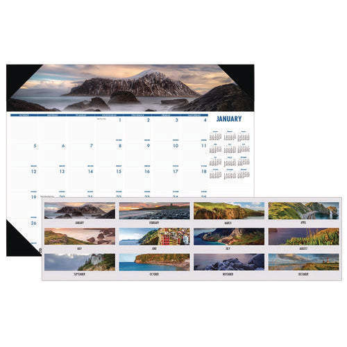 Earthscapes Recycled Monthly Desk Pad Calendar, Coastlines Photos, 22 x 17, Black Binding/Corners,12-Month (Jan-Dec): 2024