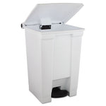 Indoor Utility Step-On Waste Container, 12 gal, Plastic, White