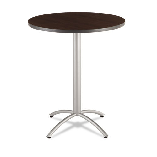 CafeWorks Table, Bistro-Height, Round, 36" x 42", Walnut Top, Silver Base