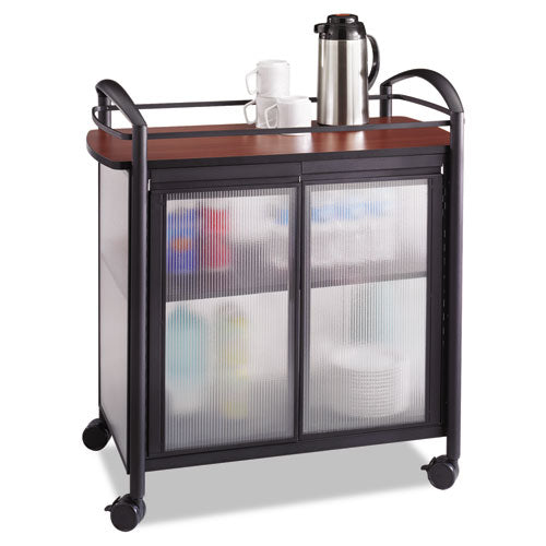 Impromptu Refreshment Cart/Machine Stand, Engineered Wood, 3 Shelf, 34x21.25x36.5, Cherry/Black, Ships in 1-3 Business Days