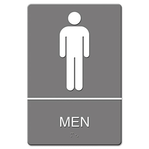 ADA Sign, Men Restroom Symbol w/Tactile Graphic, Molded Plastic, 6 x 9, Gray