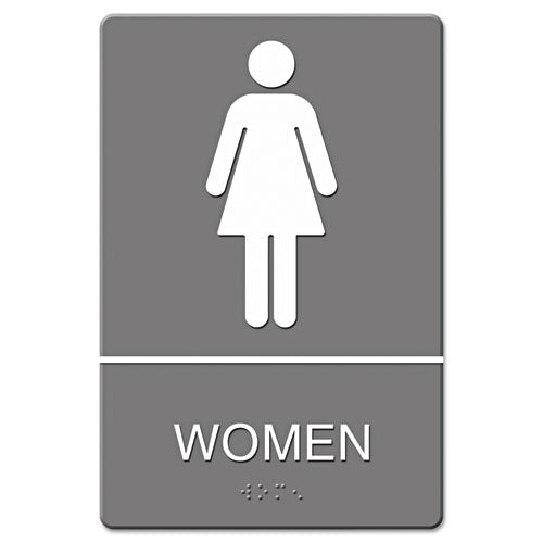 ADA Sign, Women Restroom Symbol w/Tactile Graphic, Molded Plastic, 6 x 9, Gray