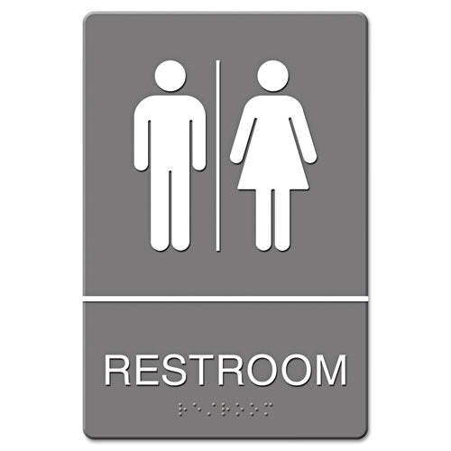 ADA Sign, Restroom Symbol Tactile Graphic, Molded Plastic, 6 x 9, Gray