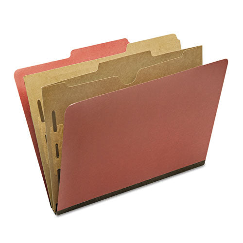 7530016006976 SKILCRAFT Pocket Classification Folder, 2" Expansion, 2 Dividers, 6 Fasteners, Legal Size, Earth Red, 10/Box