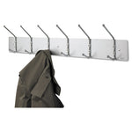 Metal Wall Rack, Six Ball-Tipped Double-Hooks, Metal, 36w x 3.75d x 7h, Satin