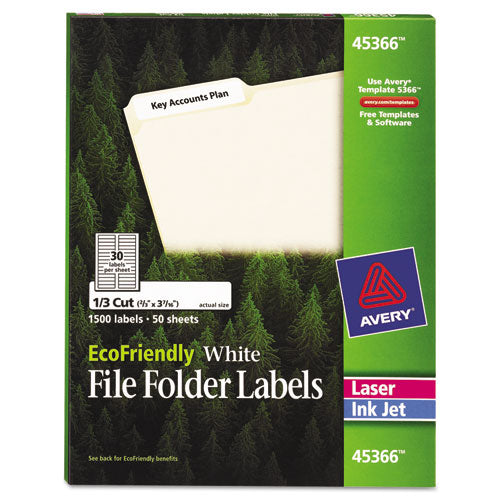 EcoFriendly Permanent File Folder Labels, 0.66 x 3.44, White, 30/Sheet, 50 Sheets/Pack