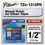 TZe Standard Adhesive Laminated Labeling Tapes, 0.47" x 26.2 ft, Black on Clear, 2/Pack