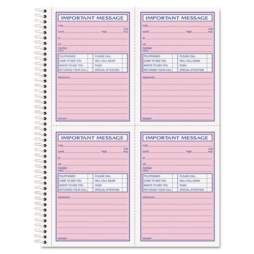 Telephone Message Book with Fax/Mobile Section, Two-Part Carbonless, 3.88 x 5.5, 4 Forms/Sheet, 200 Forms Total