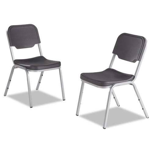 Rough n Ready Stack Chair, Supports Up to 500 lb, 17.5" Seat Height, Black Seat, Black Back, Silver Base, 4/Carton