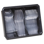 Cutlery Keeper Tray with Clear Plastic Utensils: 600 Forks, 600 Knives, 600 Spoons