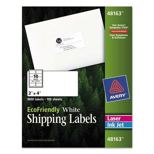 EcoFriendly Mailing Lels, Inkjet/Laser Printers, 2 x 4, White, 10/Sheet, 100 Sheets/Pack