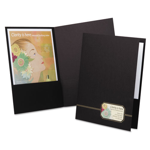 Monogram Series Business Portfolio, Premium Cover Stock, 0.5" Capacity, 11 x 8.5, Black w/Embossed Gold Foil Accents, 4/Pack