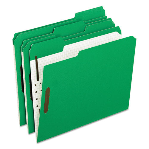 Colored Classification Folders with Embossed Fasteners, 2 Fasteners, Letter Size, Green Exterior, 50/Box